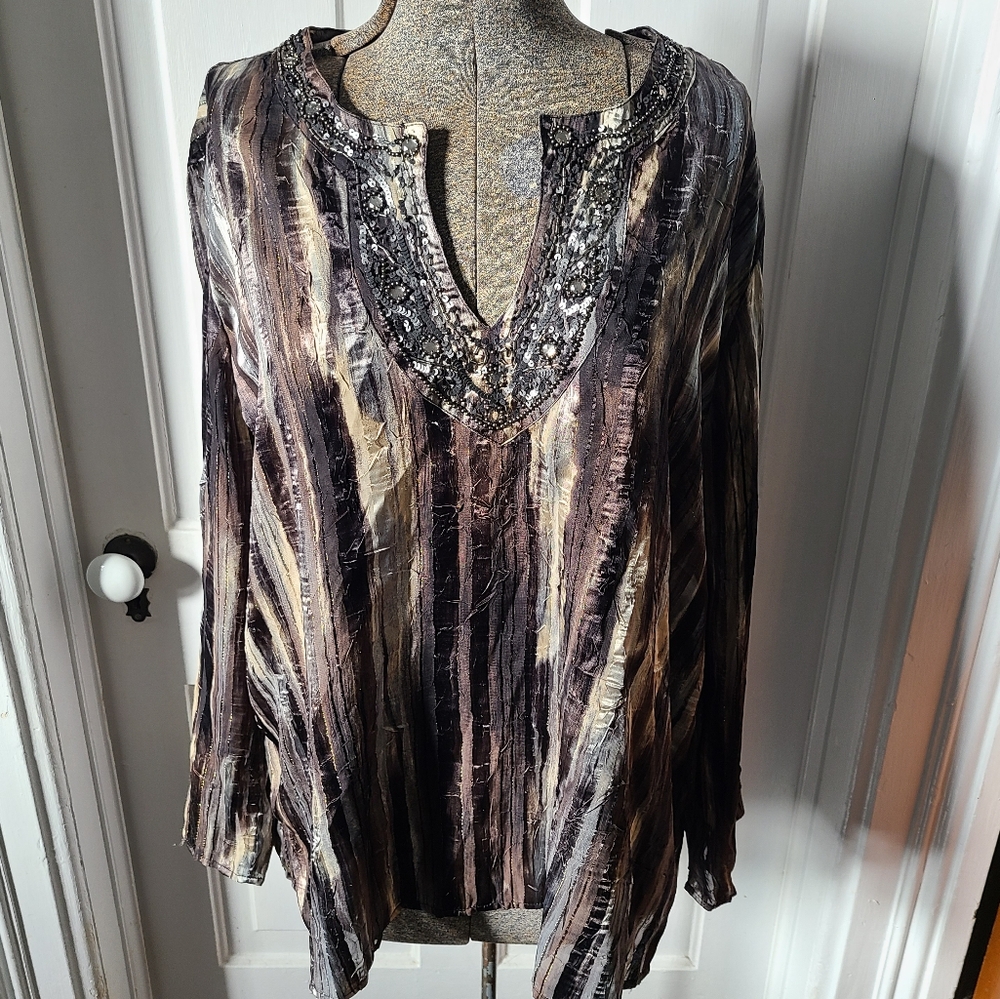 Chico's Flowy Beaded Top
